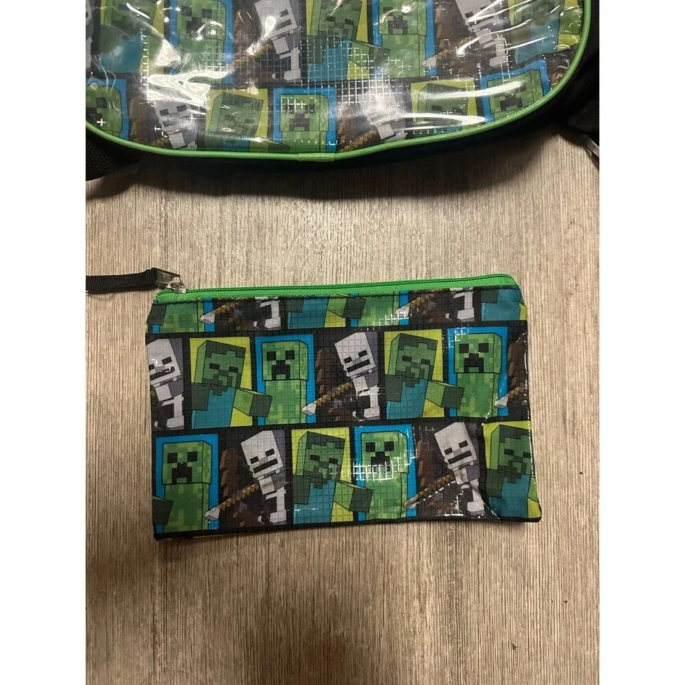 Minecraft Kids Backpack Creeper Skeleton Zombie Black Green w/pouch